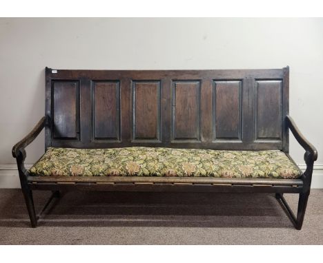 An early 19th century oak six panelled back settle/bench. Approx length 184cm.