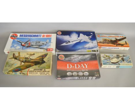 Six aviation related model kits by Airfix, which includes; D-Day 60th Anniversary gift set, Short Sunderland III, Messerschmi