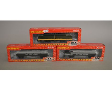 EX-SHOP STOCK: OO Gauge three boxed locomotives by Bachmann, all have DCC sound on board; 64302 F7 A New York Central ( Light