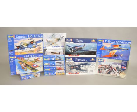 EX-SHOP STOCK: Thirteen Revell model kits all boxed VG, this includes; Dornier Do X 1:144 04066, Spad XIII (late) 1:48 scale 