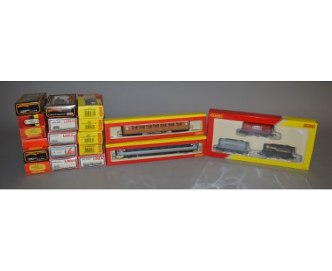EX-SHOP STOCK: OO Gauge mixed lot by Mainline, Hornby and Lima, this includes; R6423 Car Transporter R6366 fuel tanker pack e