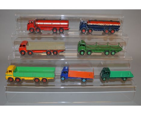 Seven unboxed Dinky diecast which are play worn with repainting to some, this includes; Foden  Tanker Regent, Foden Wagon, Le