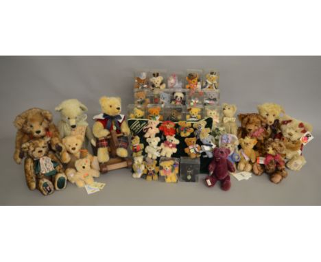 Two boxes of vintage bears which are made by Hermann, Dean, Steiff, this also includes a Hermann collectors pin cushion.