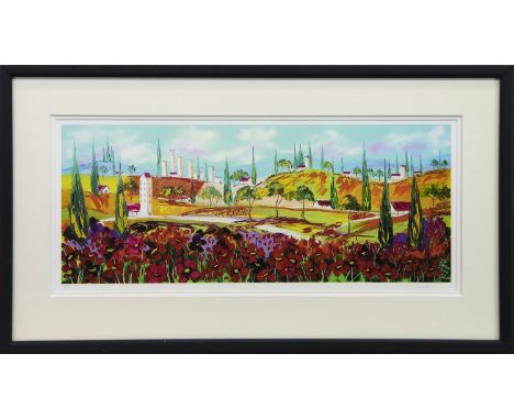 * JOHN DAMARI, POPPIES AT SAN GIMIGNANO, TUSCANY limited edition colour print, signed in pencil and numbered 1/4 24cm x 57cm 