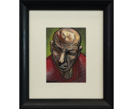 * PETER HOWSON OBE, THE DISGRUNTLED MAN, pastel, signed, 18cm x 14cm, Mounted, framed and under glass