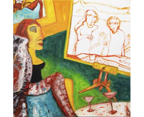 * JOHN BELLANY CBE RA HRSA (SCOTTISH 1942 - 2013), ON THE EASEL oil on canvas, signed 90cm x 90cm Unframed