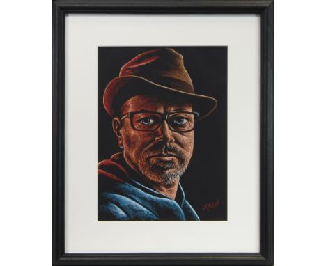 * GRAHAM H D MCKEAN, SELF PORTRAIT WITH GRANDFATHER'S HAT pastel on paper, signed, inscribed with title verso 39cm x 29cm Mou