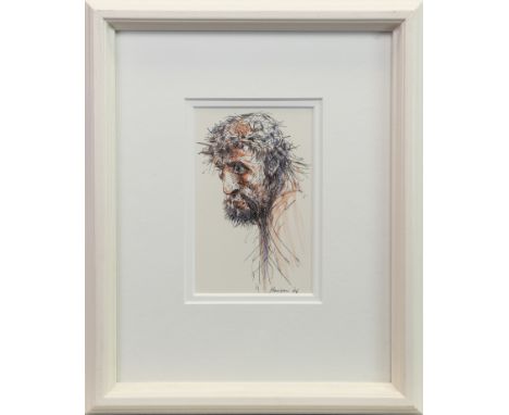 * PETER HOWSON OBE (SCOTTISH b 1958), MAN OF SORROW mixed media on paper, signed and dated '06, titled label verso 19.5cm x 1