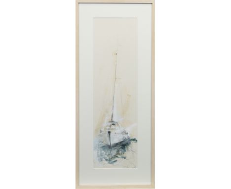 * SARAH CARRINGTON (SCOTTISH b 1977), WHITE YACHT I mixed media, signed and dated 2000 78cm x 23cm Mounted, framed and under 