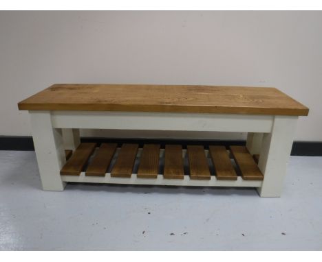 A reclaimed pine bench with under shelf, 122 cm 