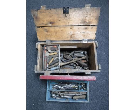 Two wooden tool boxes containing joiner's hand tools 