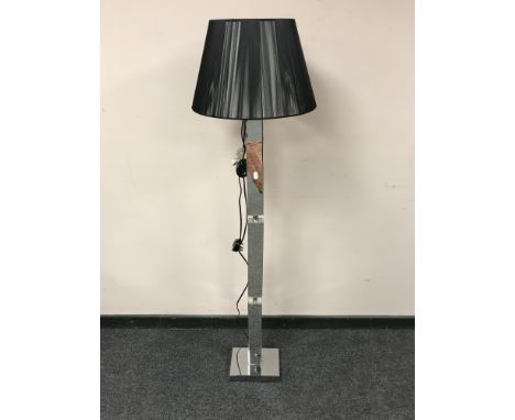 A contemporary mirrored standard lamp with shade, height 130 cm