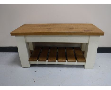 A reclaimed pine bench with under shelf, 91 cm 