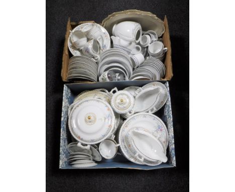 Two boxes containing a Bavarian dinner service, pair of Royal Worcester egg coddlers, meat plates etc