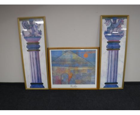 A pair of gilt framed prints and a Paul Klee print 