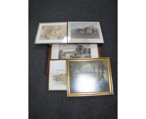 A Jockey club colour print - Touchstone, together with gilt framed pictures and prints 