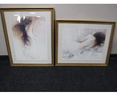 Two gilt framed prints - female studies and a gilt framed print - Greek faces 
