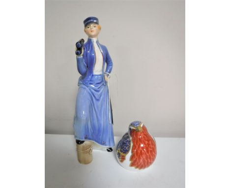A Goebel figure - Gentle Breezes and a Royal Crown Derby bird paperweight 