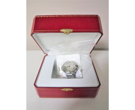 A splendid Cartier Ballon Bleu automatic stainless steel gentleman's wristwatch, large size (42 mm), with circular engine-tur