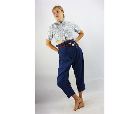 A collection of ladies VIVIENNE WESTWOOD vintage clothing. ANGLOMANIA cream and white striped cotton pirate trousers UK12-14 