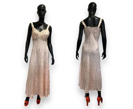 A collection of ladies fine vintage silk and lace nightdresses/slips and a gown. All size UK10  (Six items) This lot contains