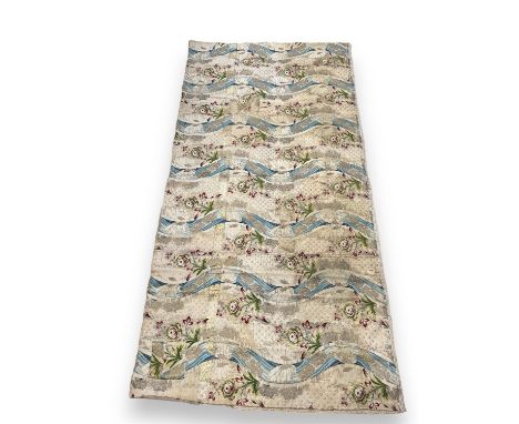 An antique possibly French 18c silk and gold lame panel finely embroidered silk-thread tapestry wall-hanging with hessian bac
