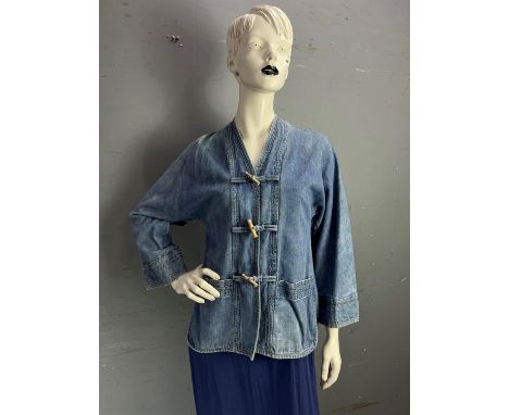 Rare vintage 1970s KATHARINE HAMNETT for MARSHALL LESTER vintage denim Chinoises work-style jacket with bamboo toggles fits U