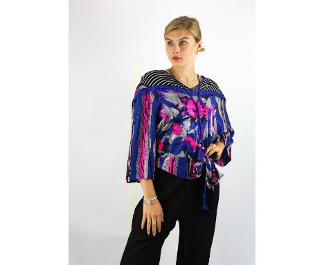 A 1980s DIANE FRES pink and blue silk cocktail blouse with tie waist Fits UK12 * YVES SAINT LAURENT  VARIATION 1980s black si