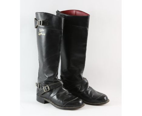 AVIAKIT "LEWIS LEATHERS" Vintage 1970s ladies black leather motorcycle boots size UK5-6 EU38-39. Zipped back with red leather