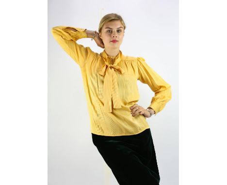 YVES SAINT LAURENT RIVE GAUCHE yellow silk secretary blouse with raw silk, and YVES SAINT LAURANT RIVE GAUCHE raw silk black 