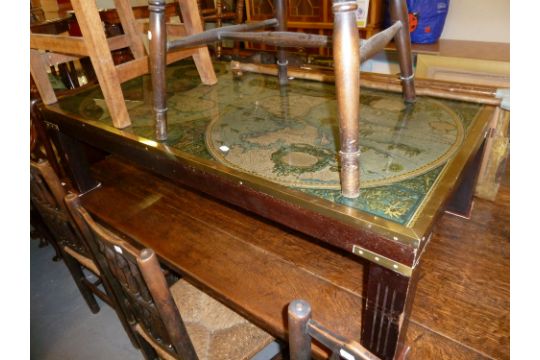 A Large Oblong Coffee Table The Brass Framed Top With Print Of An Old World Map Under Glass - Old World Map Glass Coffee Table A Large Oblong Coffee Table The Brass Framed Top With Print Of An Old World Map Under Glass - Old World Map Glass Coffee Table