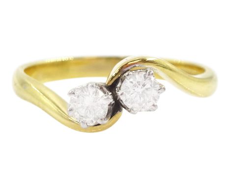 18ct gold two stone round brilliant cut diamond crossover ring, Birmingham 1993, total diamonds weight approx 0.30 caratCondi