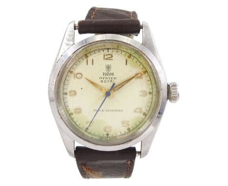 Tudor Oyster Royal gentleman's stainless steel manual wind wristwatch, Ref. 7934, cream dial with Arabic hour markers, on bro