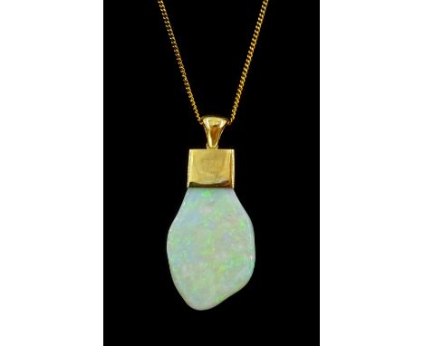 9ct gold opal pendant necklaceCondition Report:Pendant approx 6.05gm, length = 4.7cm, tested 9ct, chain approx 2.35gm, length
