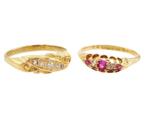 Early 20th century gold five stone diamond ring and a 15ct gold pink and clear paste stone set ring, Chester 1896Condition Re