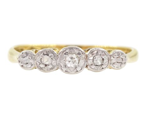 Early 20th century gold illusion set five stone diamond ring, stamped 18ct PlatCondition Report: Approx 1.95gm, size N
