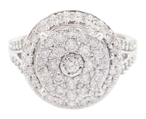 White gold round brilliant cut diamond circular cluster ring, hallmarked 9ct, total diamond weight approx 1.00 caratCondition