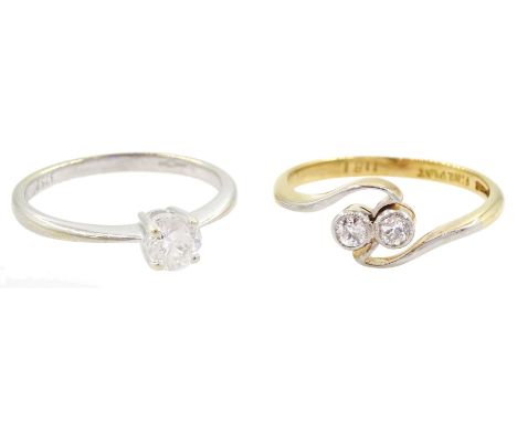 9ct white gold single stone round brilliant cut diamond ring, diamond 0.25 carat and an early 20th century 18ct gold milgrain