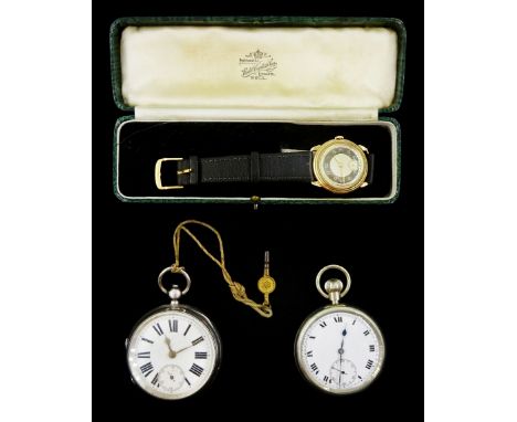 9ct gold manual wind wristwatch, Chester 1943, the back case with engraved initials, Victorian silver lever pocket watch, cas