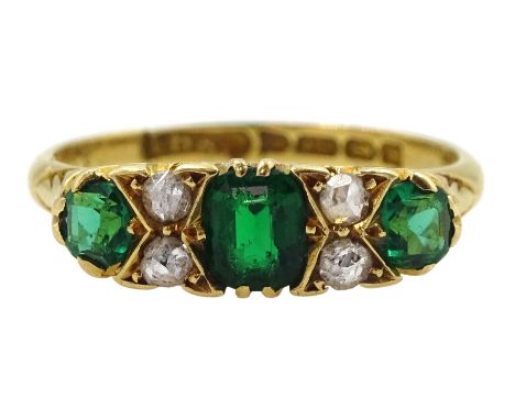 Edwardian 18ct gold three stone green paste and four stone rose cut diamond ring, Birmingham 1908Condition Report:Approx 3.25