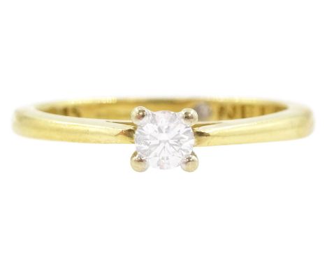 18ct gold single stone round brilliant cut diamond ring, the inside shank set with a single round brilliant cut diamond, hall
