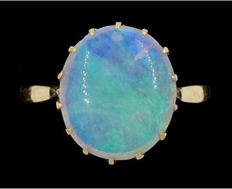 Gold single stone opal ring, stamped 9ct, opal approx 2.80 caratCondition Report:Approx 2.4gm, size M, opal = approx 11.7mm x