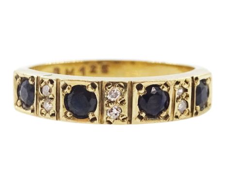 9ct gold sapphire and diamond half eternity ring, hallmarkedCondition Report:Approx 2.35gm, size M