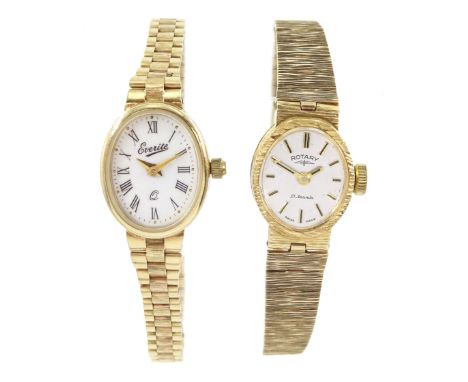 Rotary ladies 9ct gold manual wind wristwatch and a Everite 9ct gold quartz wristwatch, both on integral 9ct gold bracelet st