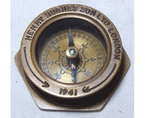 BRASS COMPASS. Brass compass marked Henry Hughes of London