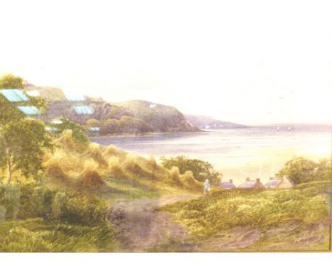 SEASCAPE WATERCOLOUR. Watercolour of sea and headland, signed by artist but indistinct, 47 x 32 cm