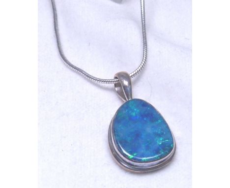 OPAL PENDANT. Australian opal sterling silver set pendant and necklace