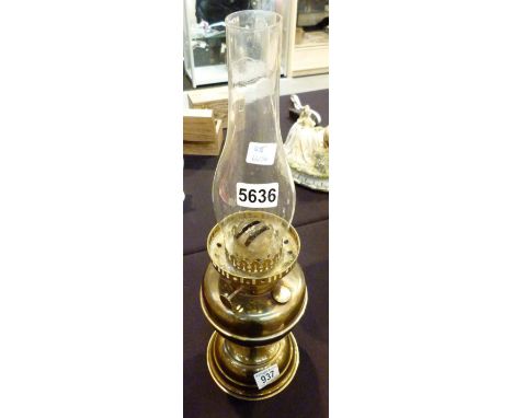 BRASS OIL LAMP. Brass oil lamp with glass shade