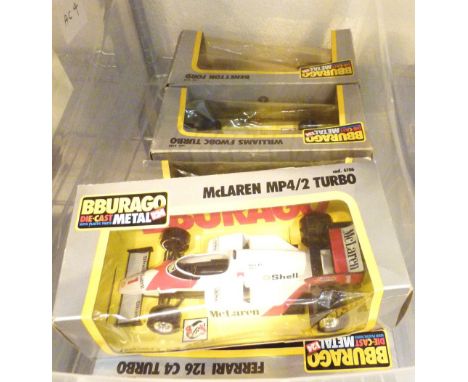 RACING CAR MODELS. Five 1/24 scale diecast racing car models boxed