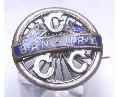 BANBURY CCC BADGE. Presumed silver and enamel Banbury County Cricket Club cartwheel badge, D: 2,5cm